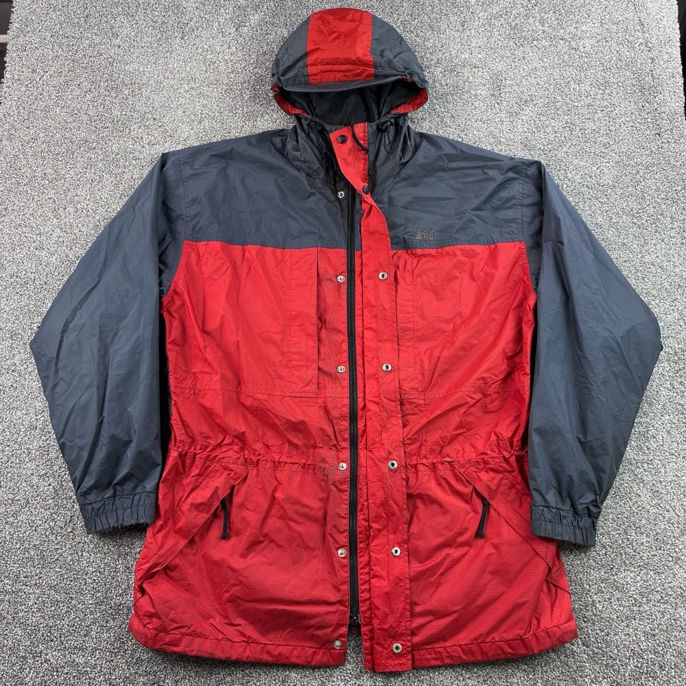 Vintage REI Gore-Tex Parka Jacket Mens XL Red Gray Waterproof Hooded Shell